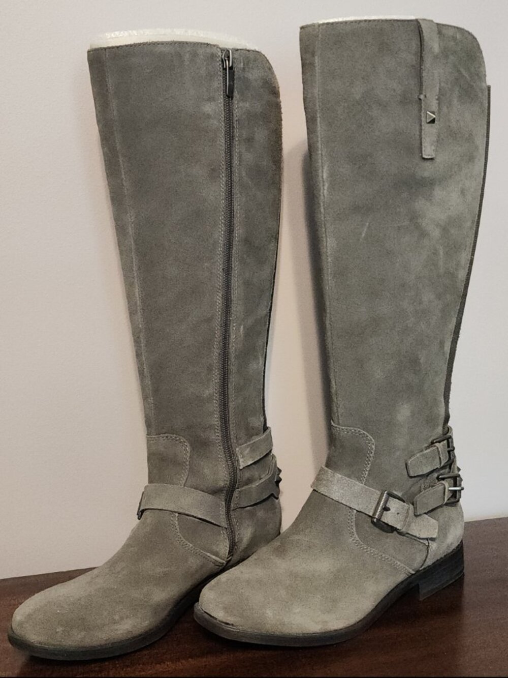 Marc Fisher Grey Tall Boots w/studs, Size 6M